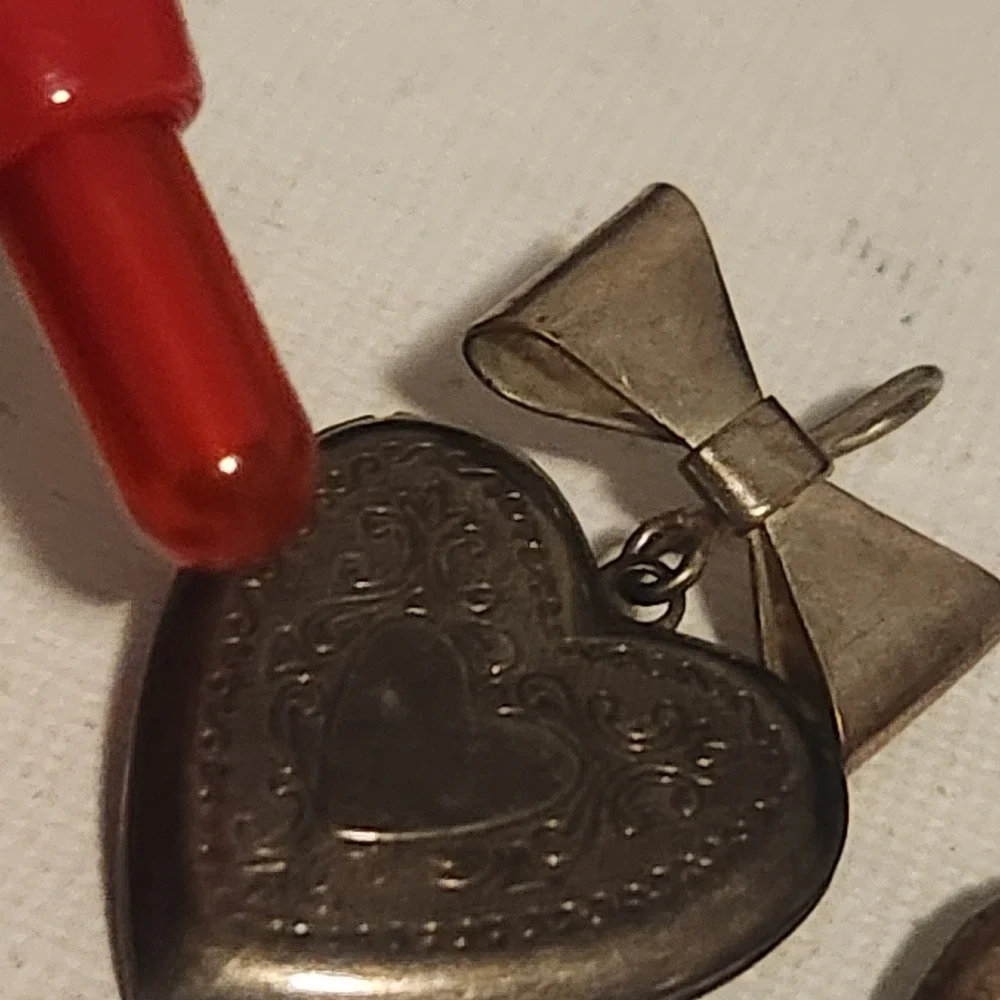 Vintage Heart Locket Earrings Engraved‎ Bow Drop Silver Tone Romantic Jewelry